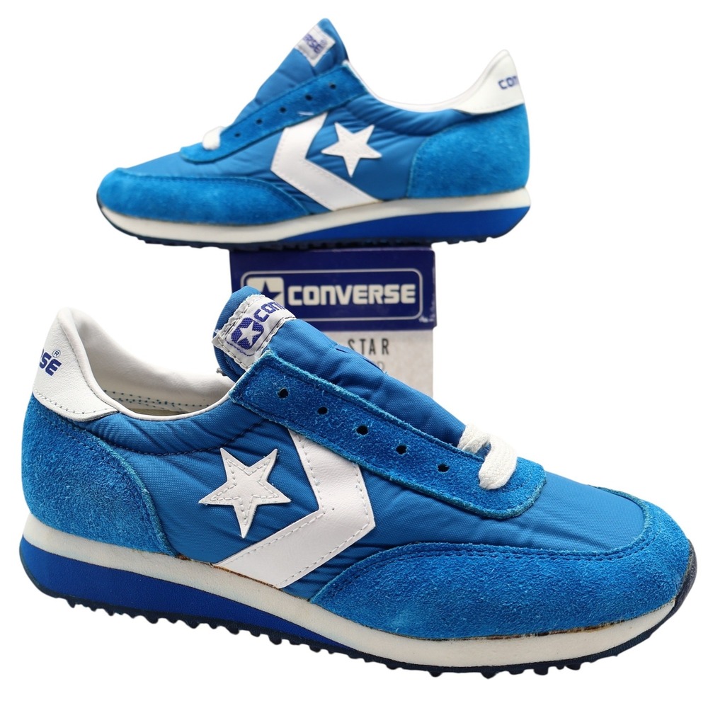 Converse Road Star Sneakers Boys Size 4 Vintage 80s Blue White Deadstock 28694